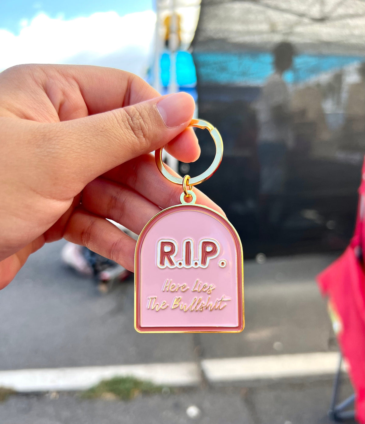 RIP Here Lies the Bullshit, Soft Enamel Gold Metal Keychain, 2x1.5"