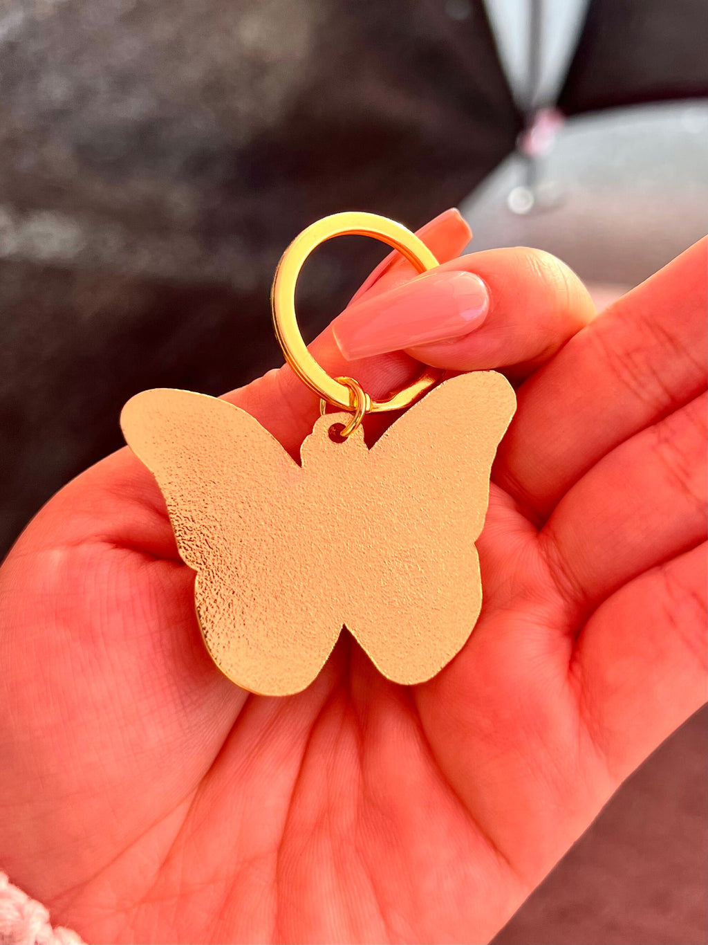 Maroon Pink Butterfly, Soft Enamel Gold Metal Keychain, 2x1.5"