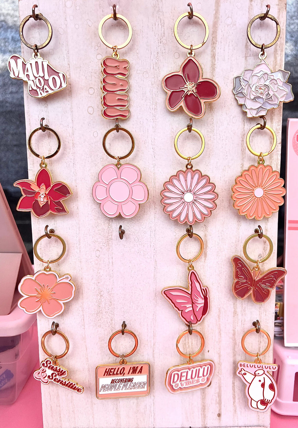 Pink Daisy #1 Flower, Soft Enamel Gold Metal Keychain, 2x2"
