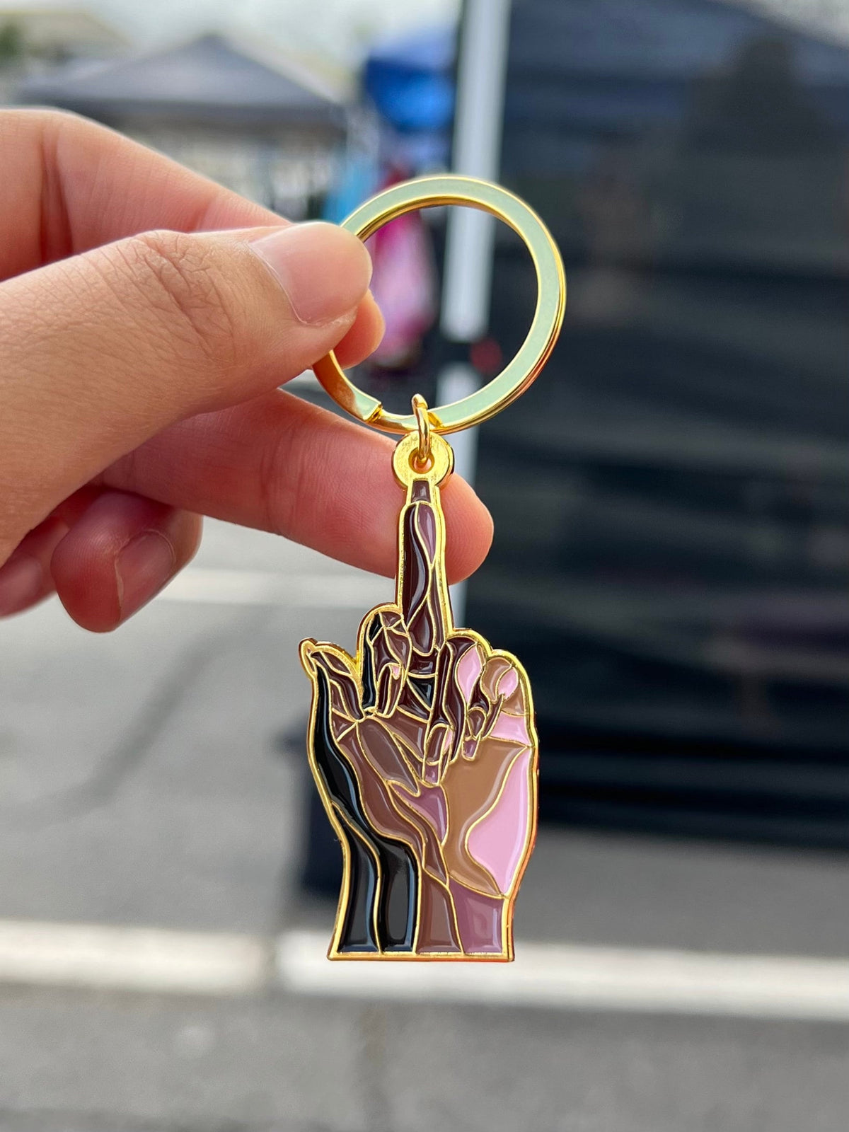Middle Finger, Soft Enamel Gold Metal Keychain, 2x1"