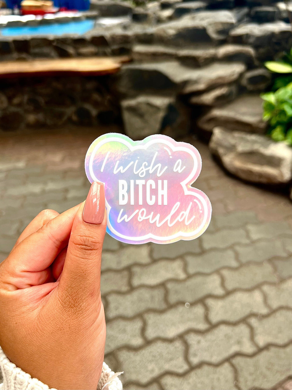 Holographic I Wish a Bitch Would Sticker, 3x2.75in.