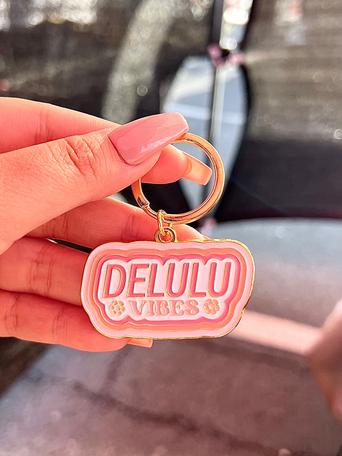 Delulu Vibes, Soft Enamel Gold Metal Keychain, 2x1.125"