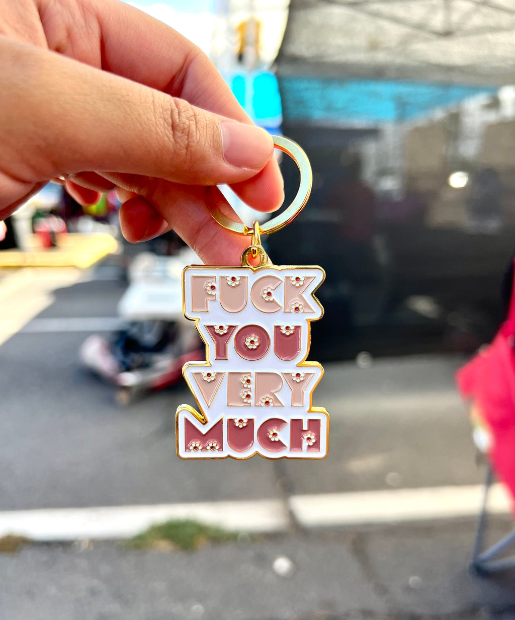 Fuck You Very Much, Soft Enamel Gold Metal Keychain, 2x1.5"