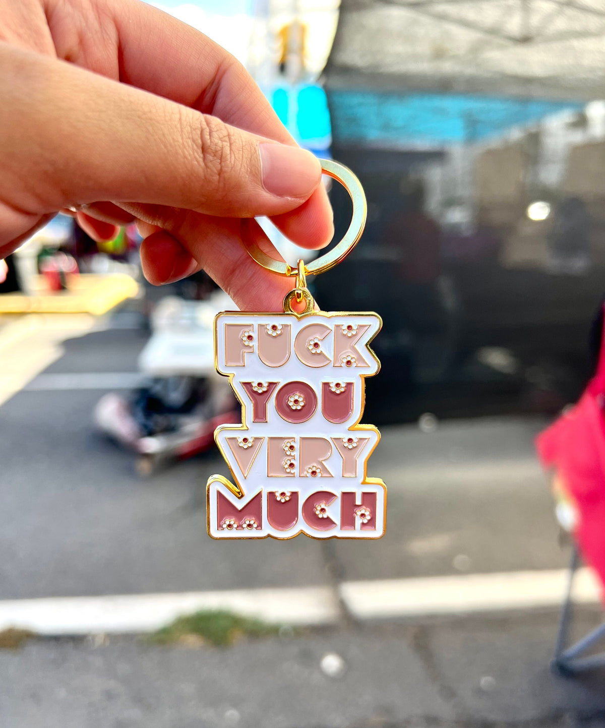 Fuck You Very Much, Soft Enamel Gold Metal Keychain, 2x1.5"