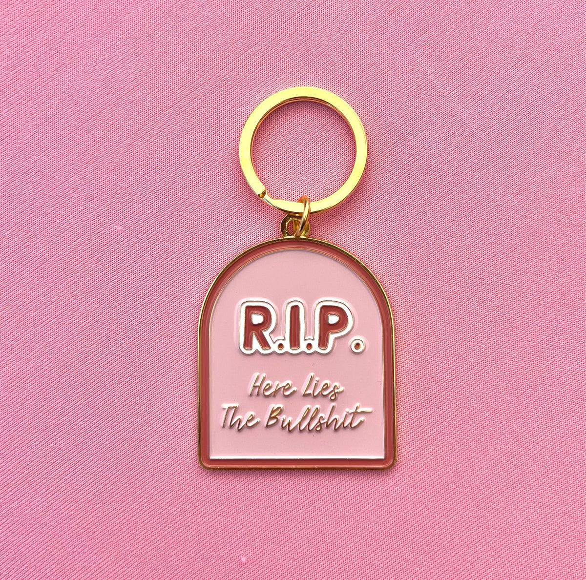 RIP Here Lies the Bullshit, Soft Enamel Gold Metal Keychain, 2x1.5"