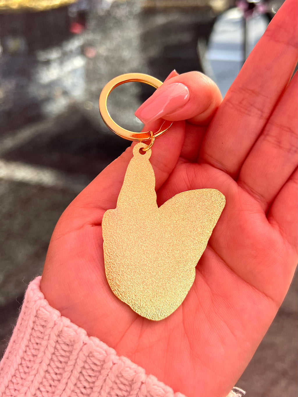 Pink Butterfly Sideview, Soft Enamel Gold Metal Keychain, 2x1.5"