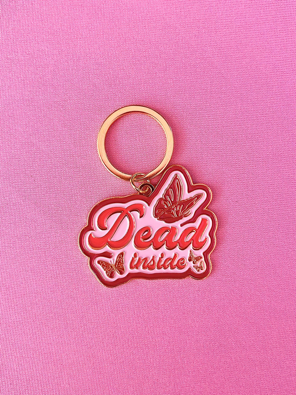 Dead Inside Butterflies, Soft Enamel Gold Metal Keychain, 2x1.75"