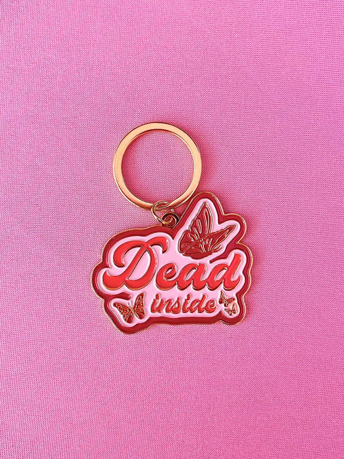 Dead Inside Butterflies, Soft Enamel Gold Metal Keychain, 2x1.75"