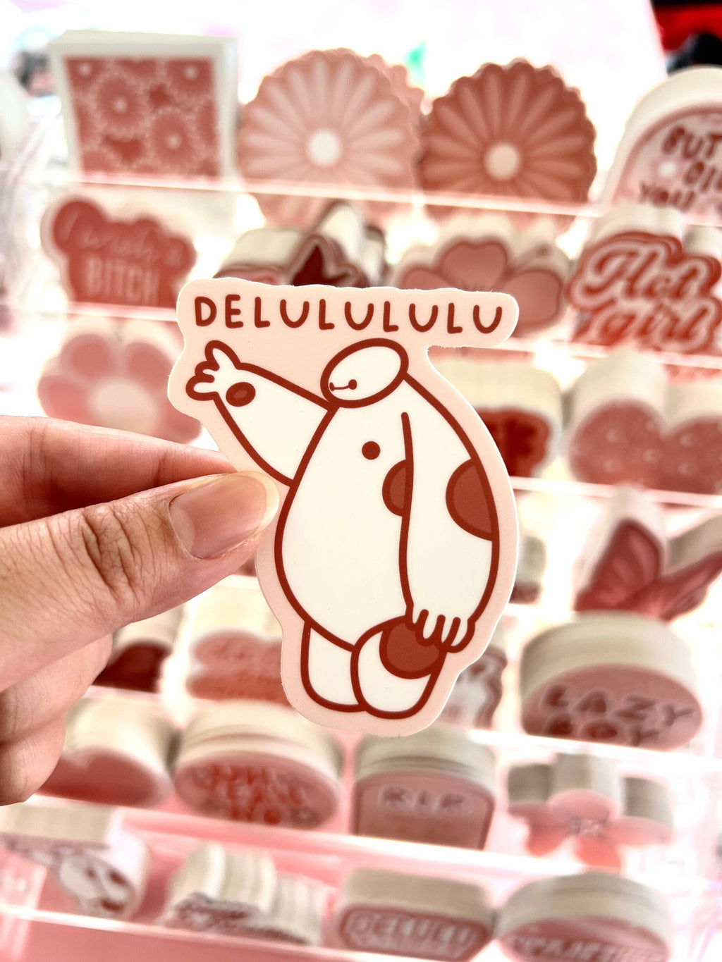 Delulululu Pink Baymax Sticker/Magnet, 3x2.5in.