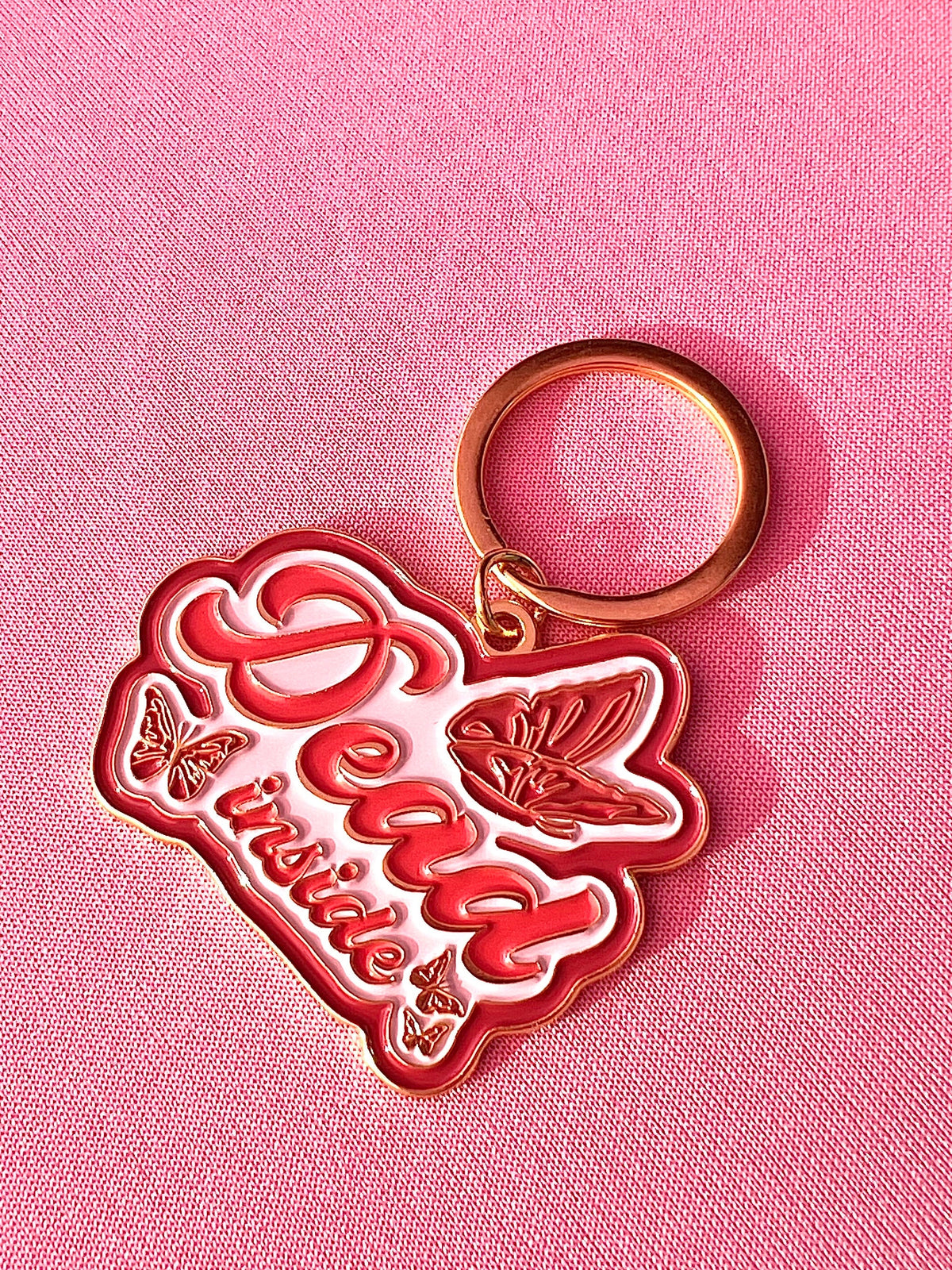 Dead Inside Butterflies, Soft Enamel Gold Metal Keychain, 2x1.75"