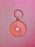 Pink Daisy #1 Flower, Soft Enamel Gold Metal Keychain, 2x2"