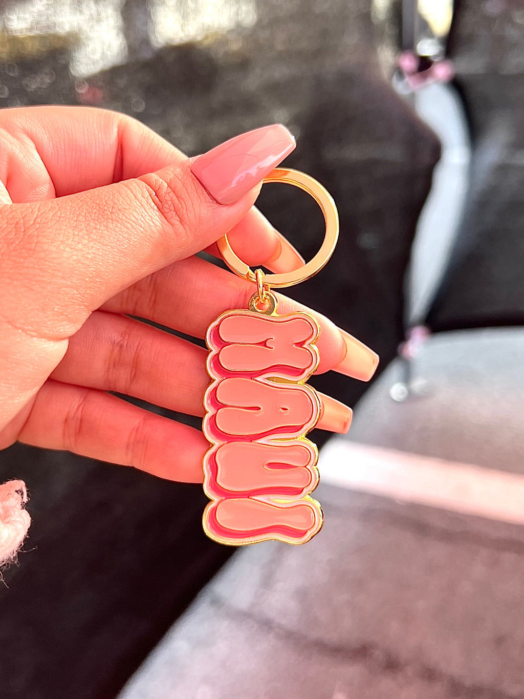 Maui Pink, Soft Enamel Gold Metal Keychain, 2x1"