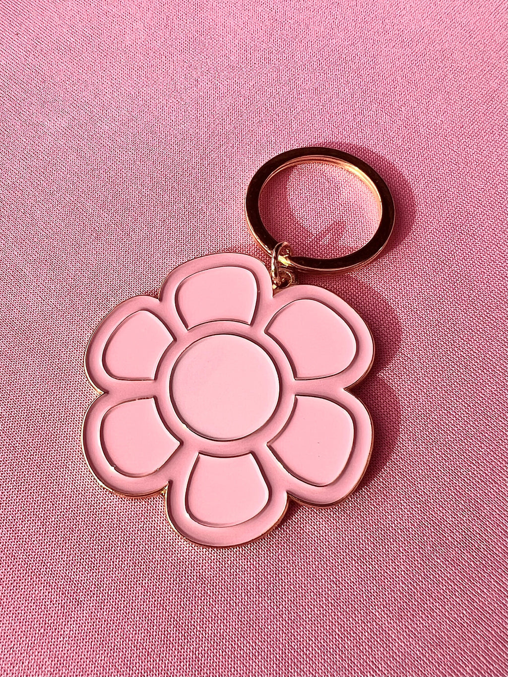 Daisy #2 Pink Flower Floral, Soft Enamel Gold Metal Keychain, 2x2"