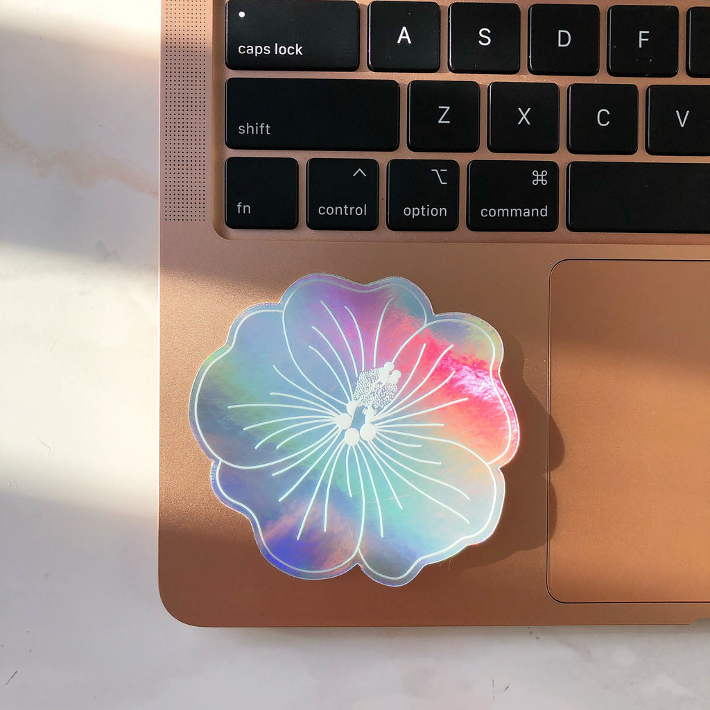 Holographic Hibiscus #1 Sticker, 3x3 in.