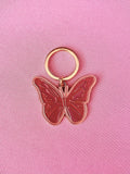 Maroon Pink Butterfly, Soft Enamel Gold Metal Keychain, 2x1.5"