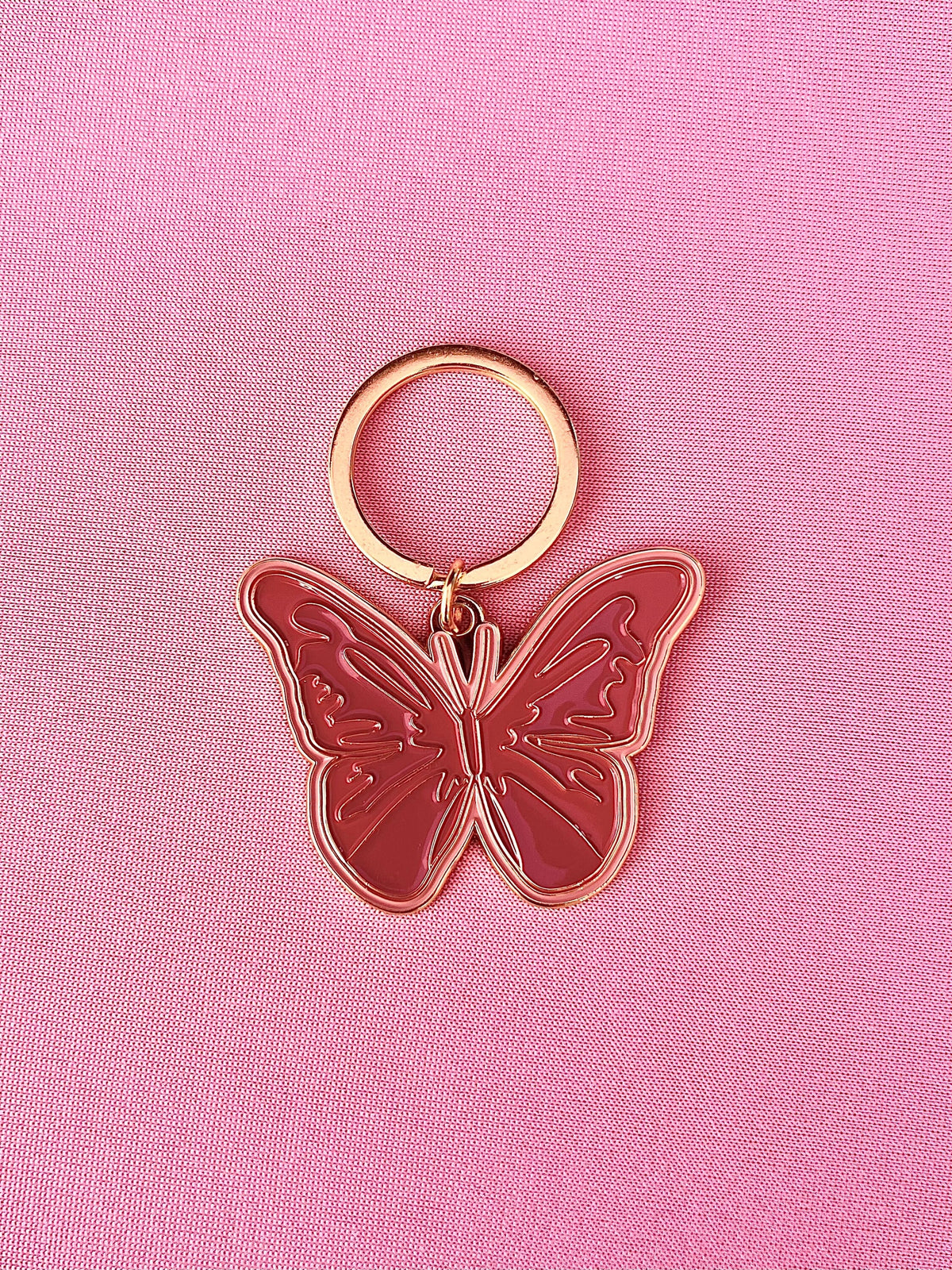 Maroon Pink Butterfly, Soft Enamel Gold Metal Keychain, 2x1.5"
