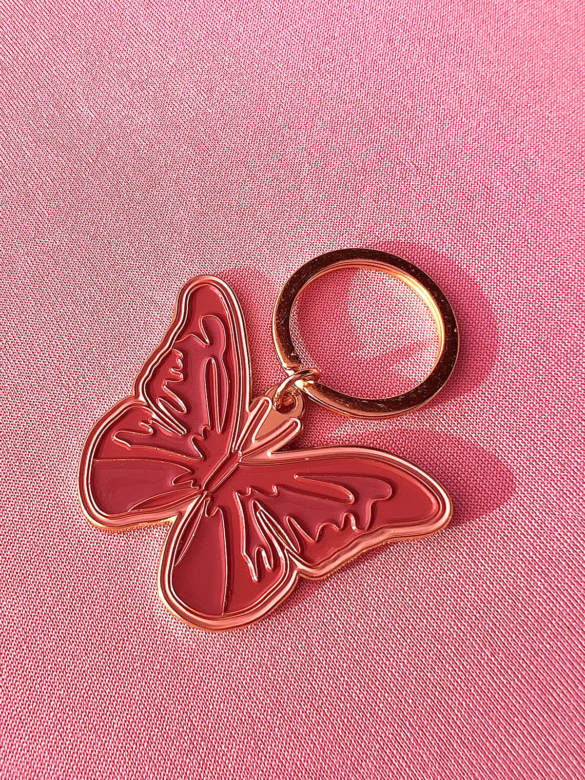 Maroon Pink Butterfly, Soft Enamel Gold Metal Keychain, 2x1.5"