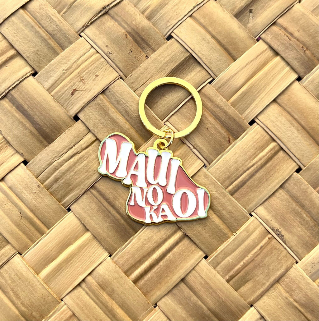 Maui No Ka Oi, Soft Enamel Gold Metal Keychain, 2x1.5"