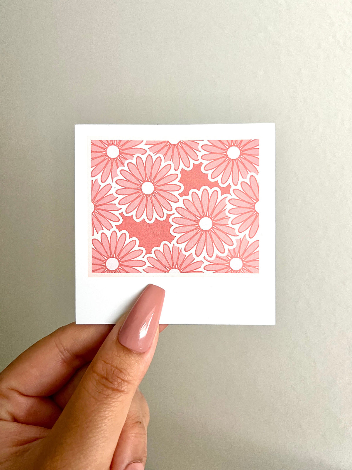 Pink Floral Polaroid Film Sticker/Magnet, 3x3in.