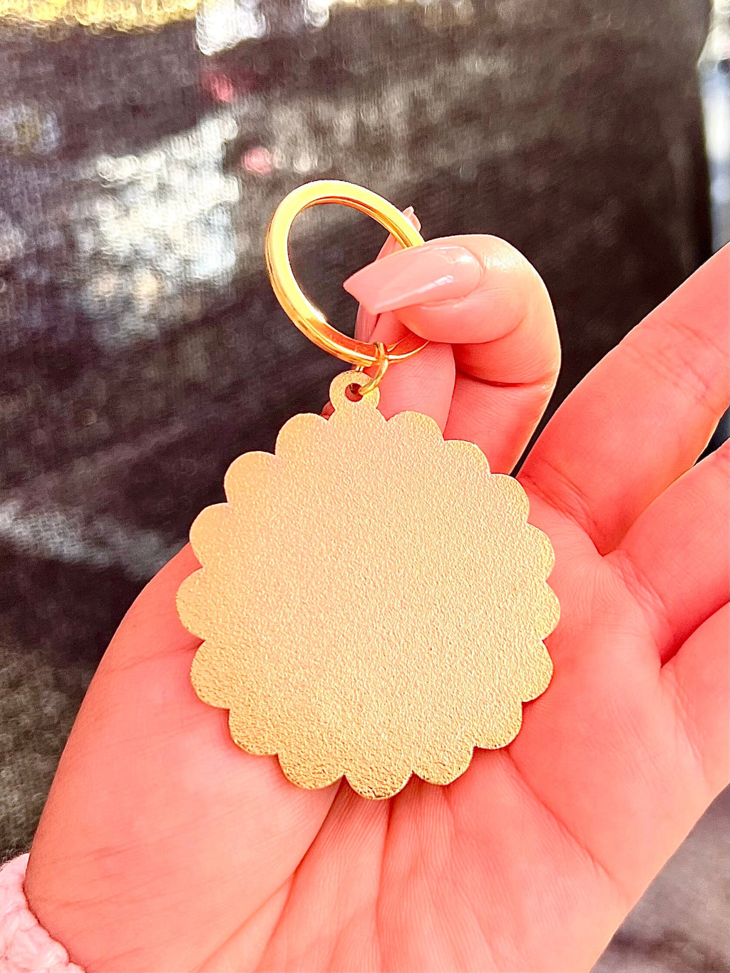 Pink Daisy #1 Flower, Soft Enamel Gold Metal Keychain, 2x2"