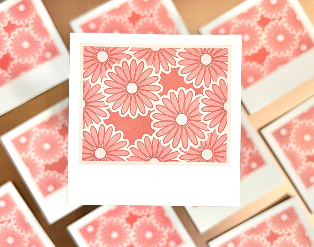 Pink Floral Polaroid Film Sticker/Magnet, 3x3in.