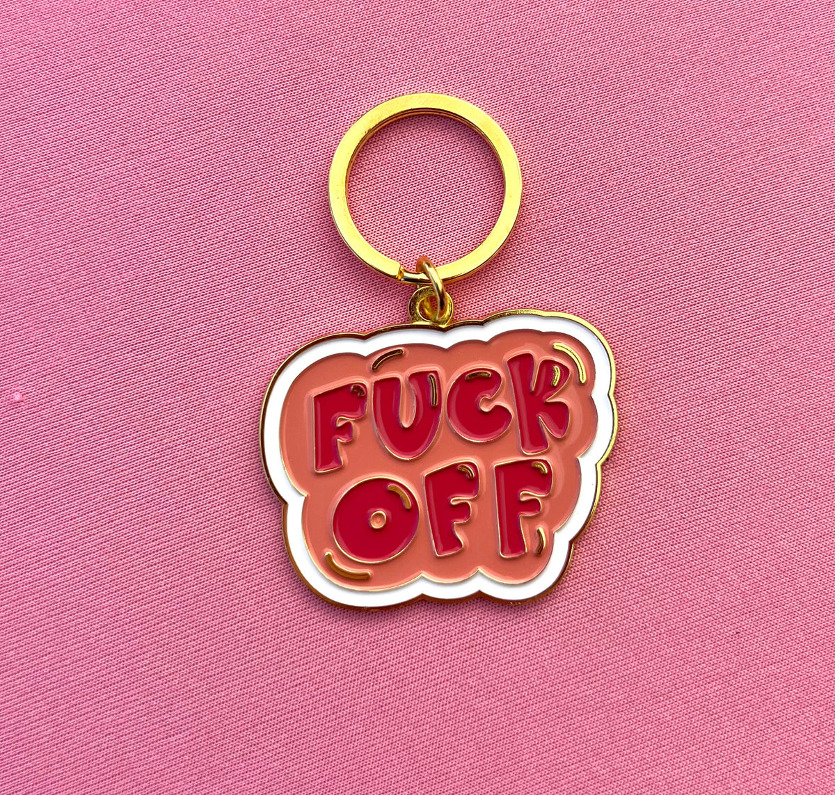 Fuck Off, Soft Enamel Gold Metal Keychain, 2x1.5"