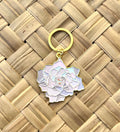 Gardenia Flower, Soft Enamel Gold Metal Keychain, 2x2"