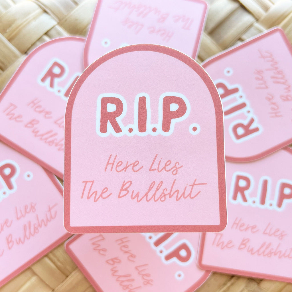 RIP Here Lies the Bullshit Sticker/Magnet, 3x2.5in.