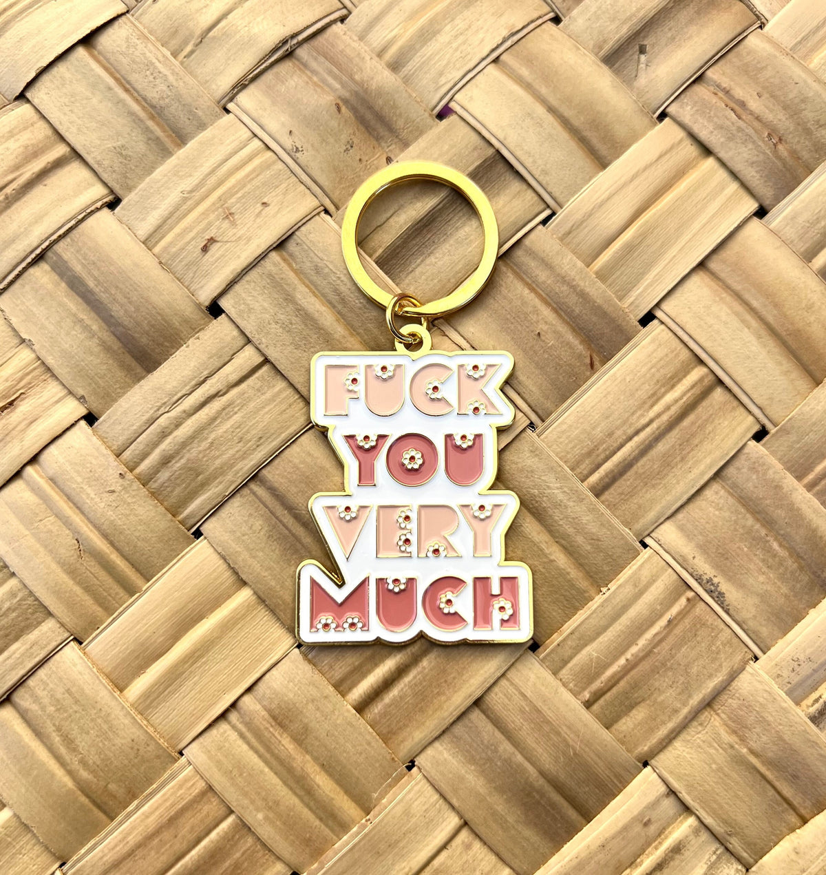 Fuck You Very Much, Soft Enamel Gold Metal Keychain, 2x1.5"