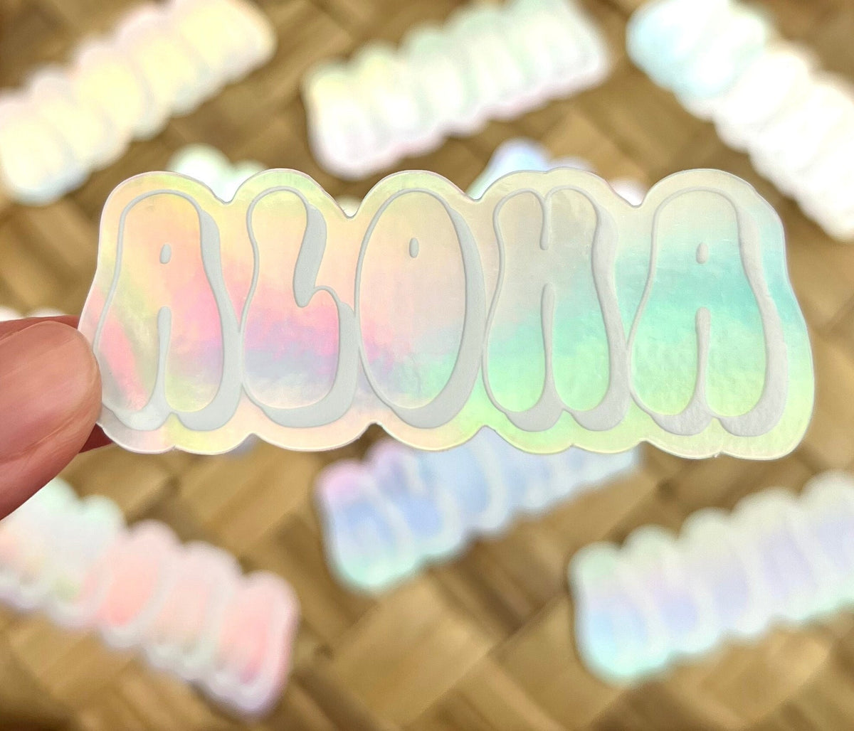 Holographic Aloha Sticker, 3x1.25"