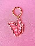 Pink Butterfly Sideview, Soft Enamel Gold Metal Keychain, 2x1.5"