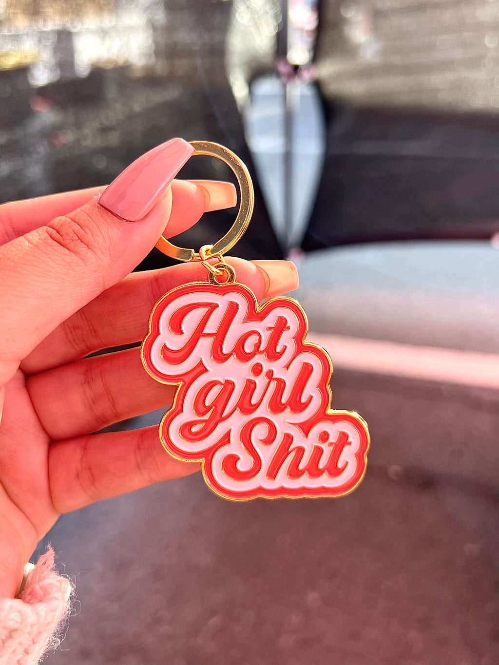 Hot Girl Shit, Soft Enamel Gold Metal Keychain, 2x2"
