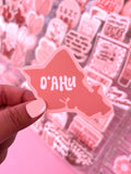 O'ahu Island Pink Sticker/Magnet, 3x2.39"