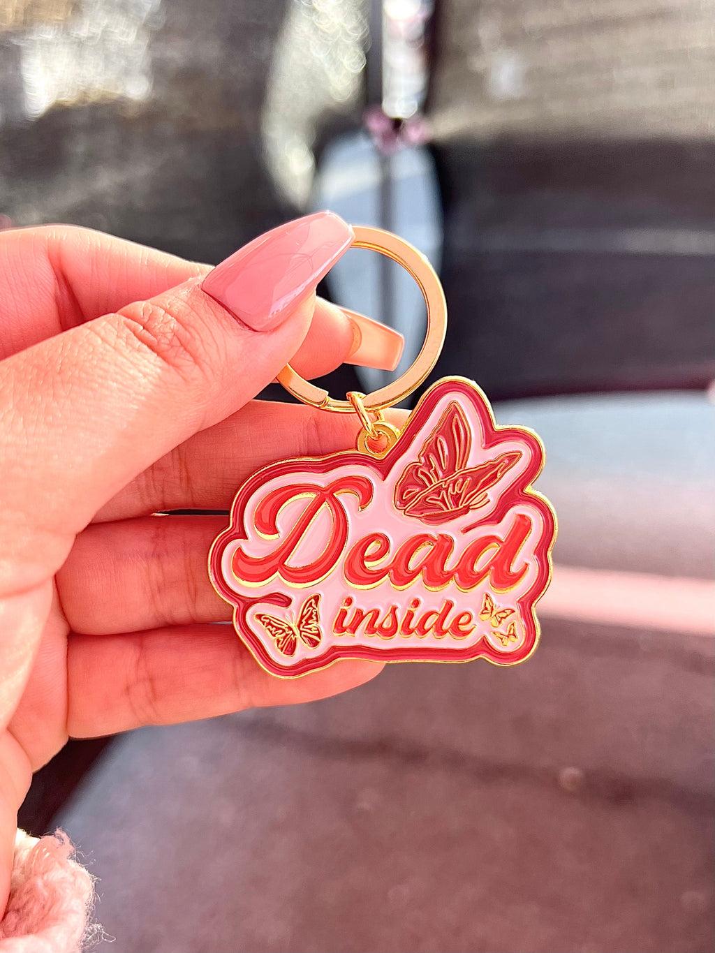 Dead Inside Butterflies, Soft Enamel Gold Metal Keychain, 2x1.75"