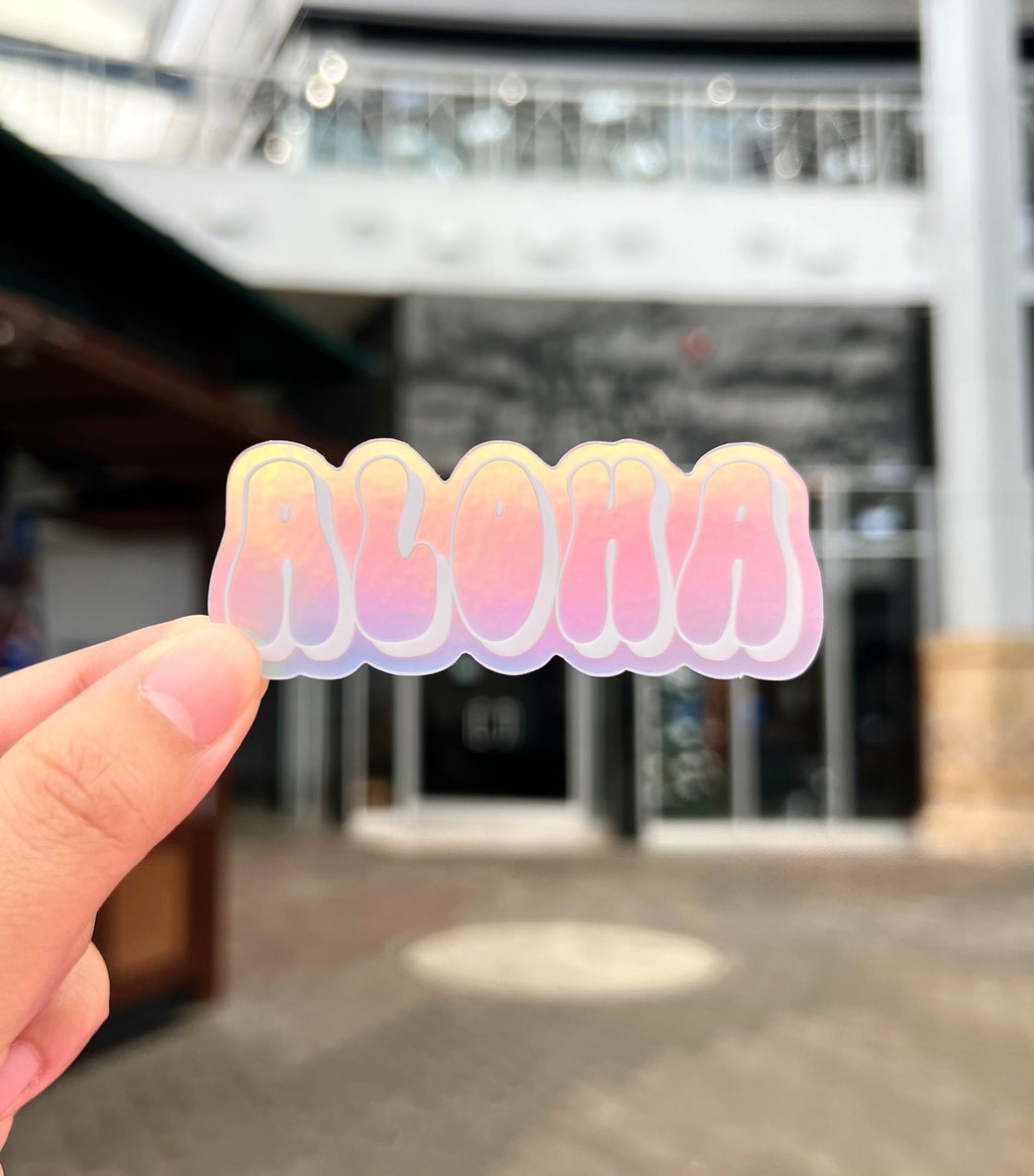 Holographic Aloha Sticker, 3x1.25"