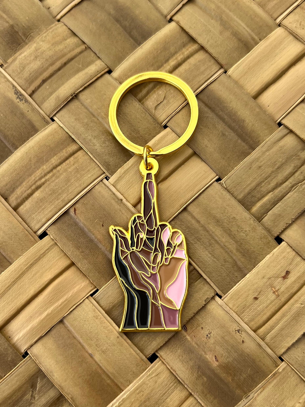 Middle Finger, Soft Enamel Gold Metal Keychain, 2x1"