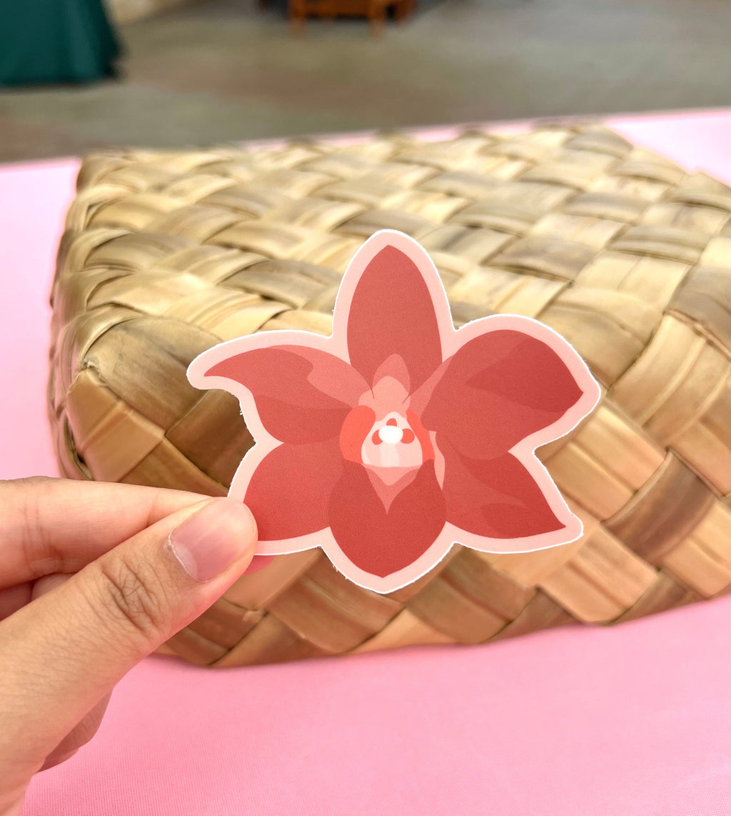Orchid Red Pink Flower Sticker, 3x2.75"
