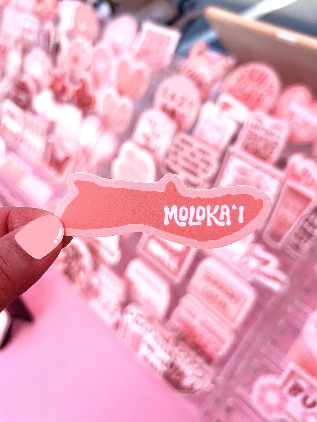 Moloka'i Island Pink Sticker/Magnet, 3x1.1"