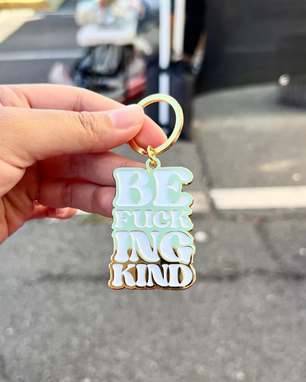 Be Fucking Kind (Stacked), Soft Enamel Gold Metal Keychain, 2x1.5"