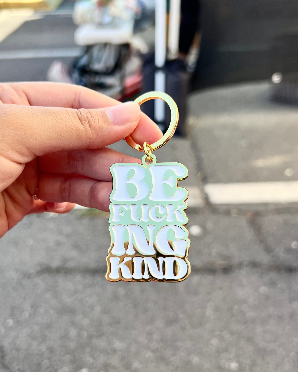 Be Fucking Kind (Stacked), Soft Enamel Gold Metal Keychain, 2x1.5"