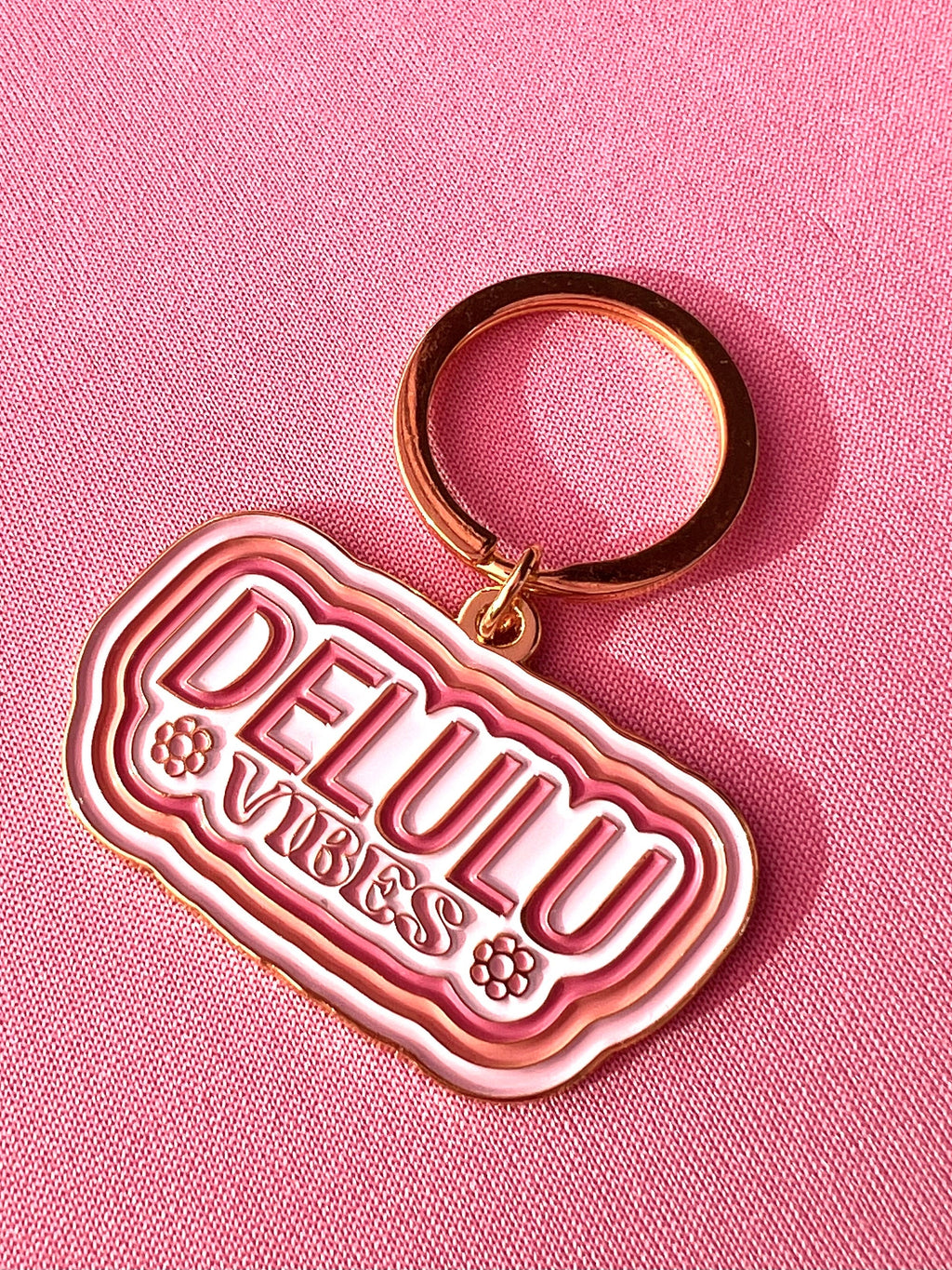 Delulu Vibes, Soft Enamel Gold Metal Keychain, 2x1.125"