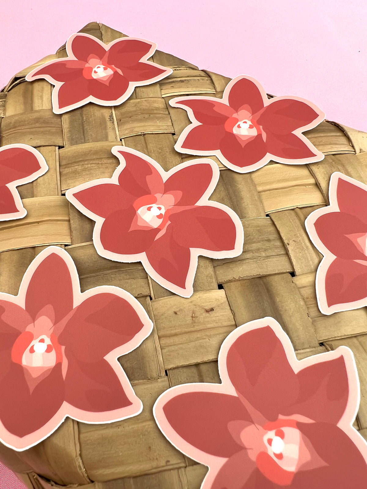 Orchid Red Pink Flower Sticker, 3x2.75"