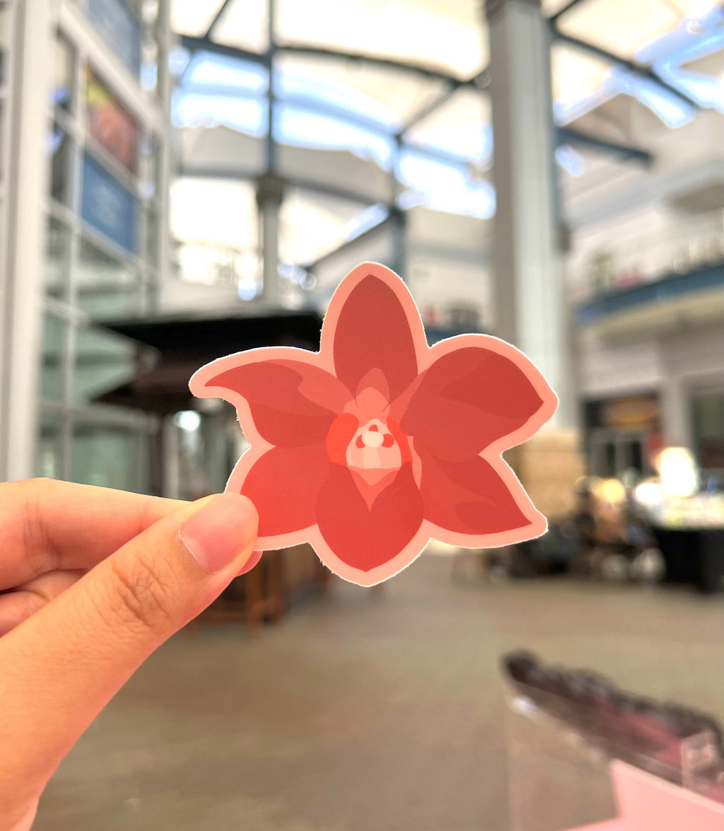 Orchid Red Pink Flower Sticker, 3x2.75"