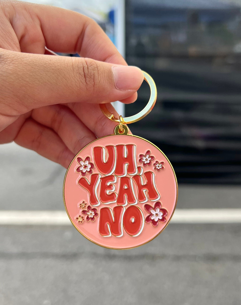 Uh Yeah No, Soft Enamel Gold Metal Keychain, 2x2"