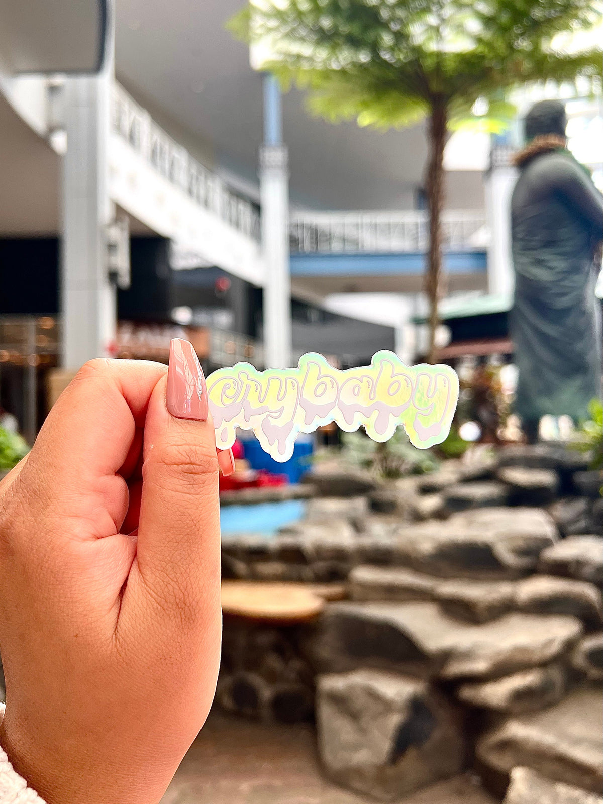 Holographic Cry Baby Sticker, 3x1.25"
