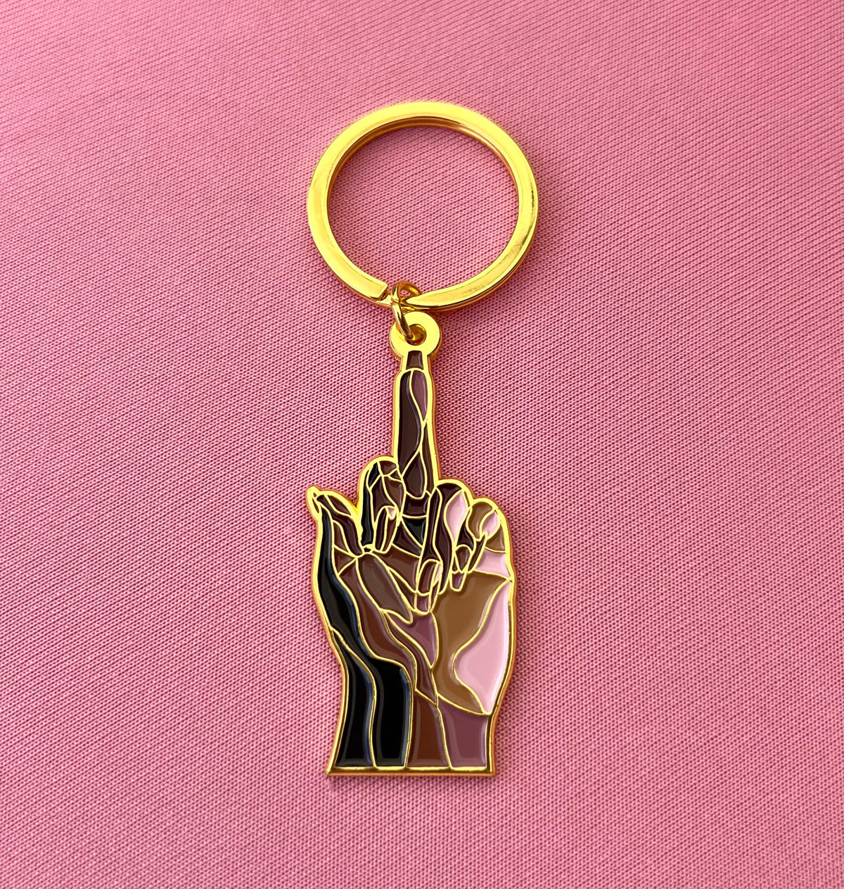 Middle Finger, Soft Enamel Gold Metal Keychain, 2x1"
