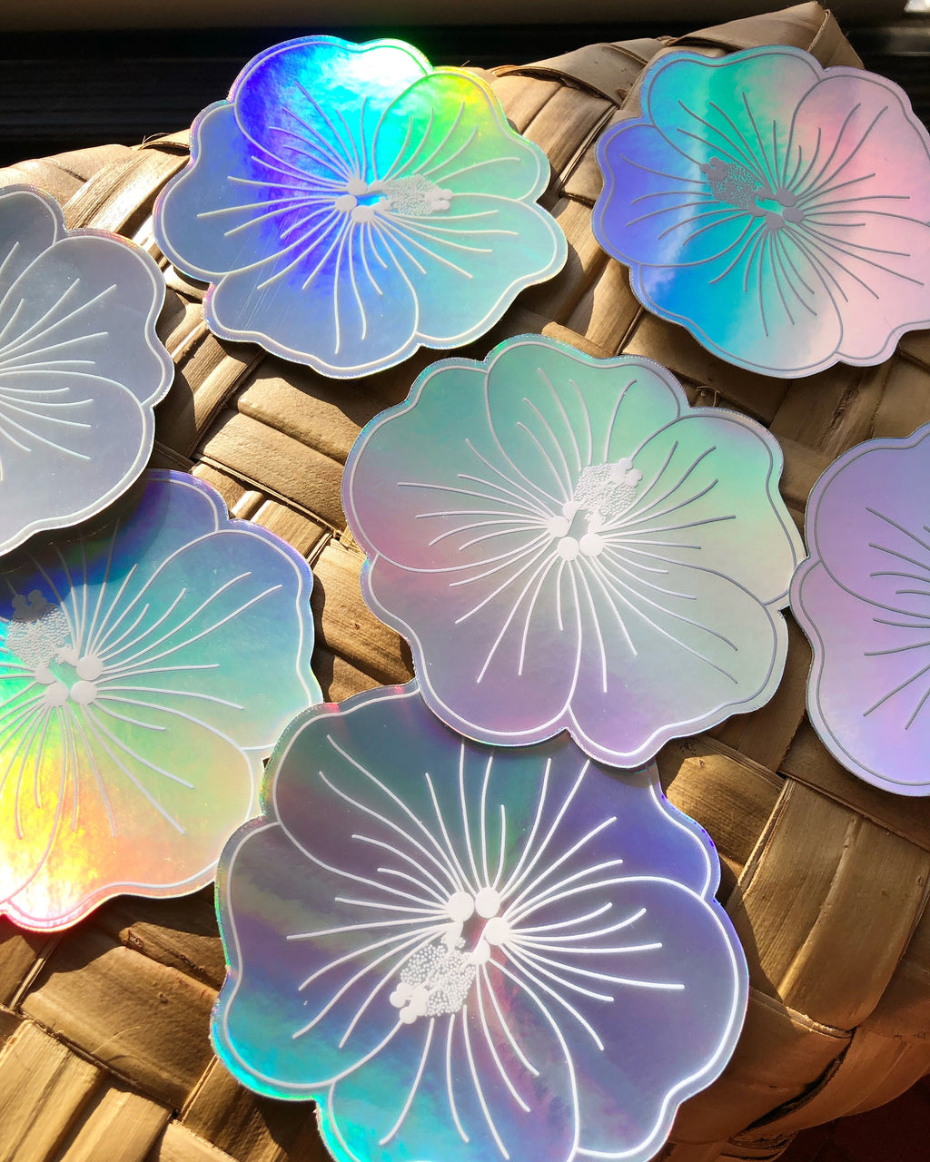 Holographic Hibiscus #1 Sticker, 3x3 in.