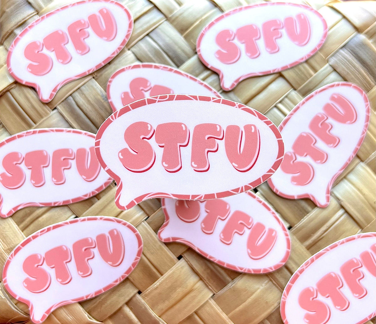 STFU Shut The Fuck Up Word Bubble Pink Sticker/Magnet, 3x1.75"