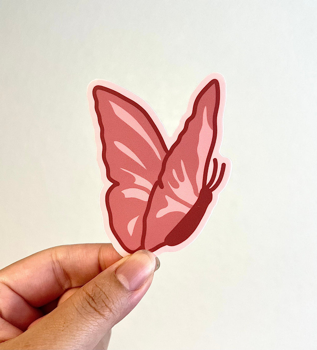 Pink Butterfly Sideview Sticker/Magnet, 3x2.5in.