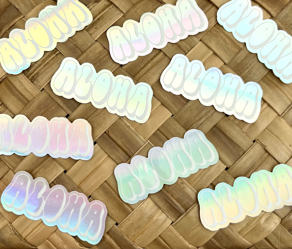 Holographic Aloha Sticker, 3x1.25"